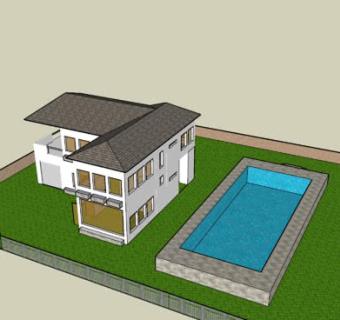 新中式庭院泳池别墅SU模型下载_sketchup草图大师SKP模型