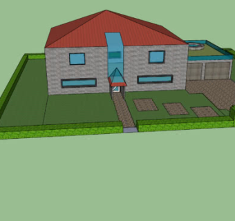 独栋别墅车库庭院SU模型下载_sketchup草图大师SKP模型