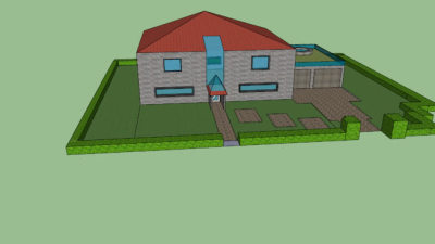 独栋别墅车库庭院SU模型下载_sketchup草图大师SKP模型