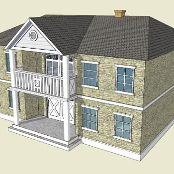 罗马风格砖石别墅SU模型下载_sketchup草图大师SKP模型