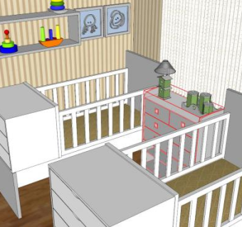 房间婴儿房SU模型下载_sketchup草图大师SKP模型