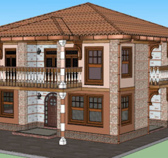 欧式双层独栋别墅SU模型下载_sketchup草图大师SKP模型