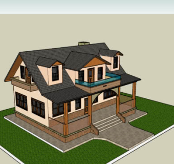 中式走廊烟囱别墅SU模型下载_sketchup草图大师SKP模型