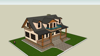 中式走廊烟囱别墅SU模型下载_sketchup草图大师SKP模型