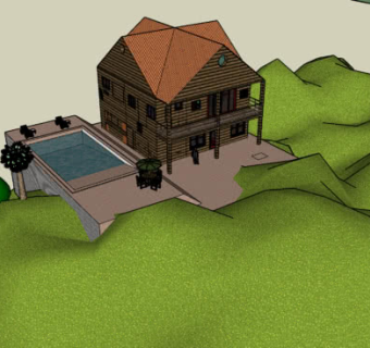 山中别墅泳池SU模型下载_sketchup草图大师SKP模型