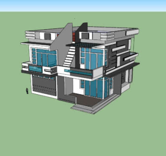 现代风格简约别墅建筑SU模型下载_sketchup草图大师SKP模型