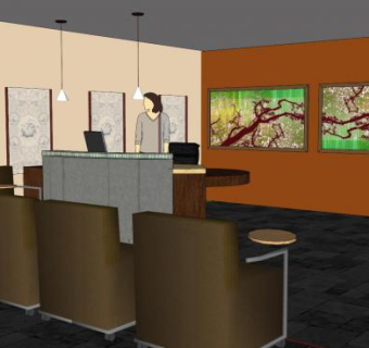 现代接待区餐饮店SU模型下载_sketchup草图大师SKP模型