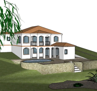 简欧园林别墅泳池SU模型下载_sketchup草图大师SKP模型