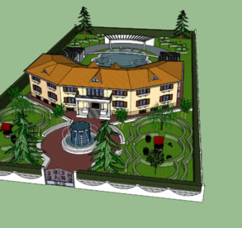 欧式豪华别墅花园SU模型下载_sketchup草图大师SKP模型