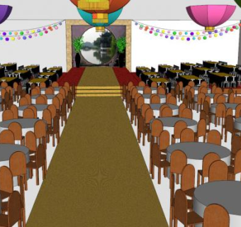 中式风格波利斯希尔顿大宴会厅SU模型下载_sketchup草图大师SKP模型