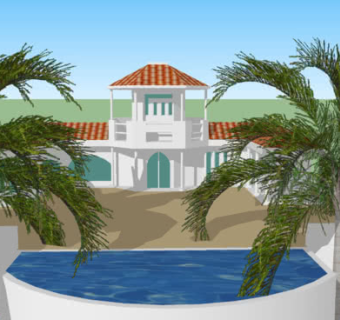 美式别墅庭院泳池SU模型下载_sketchup草图大师SKP模型