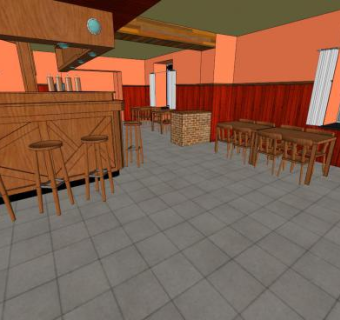 现代复古咖啡馆SU模型下载_sketchup草图大师SKP模型