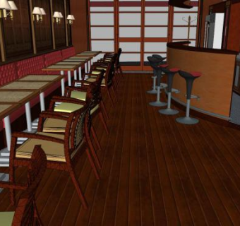 室内装修餐厅餐饮店SU模型下载_sketchup草图大师SKP模型