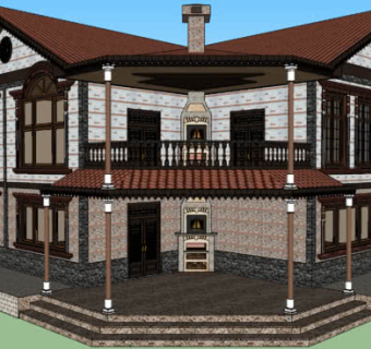 欧式复古别墅独栋SU模型下载_sketchup草图大师SKP模型