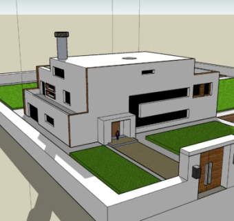 现代别墅庭院车库泳池SU模型下载_sketchup草图大师SKP模型