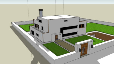 现代别墅庭院车库泳池SU模型下载_sketchup草图大师SKP模型