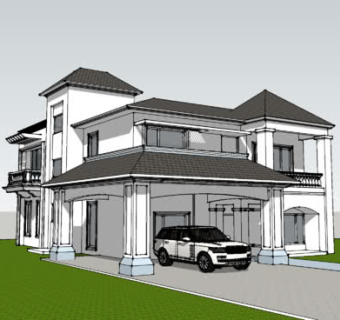 新中式轻奢别墅独栋SU模型下载_sketchup草图大师SKP模型