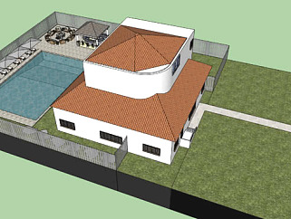 新中式别墅围栏庭院泳池SU模型下载_sketchup草图大师SKP模型