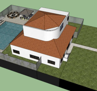 新中式别墅围栏庭院泳池SU模型下载_sketchup草图大师SKP模型