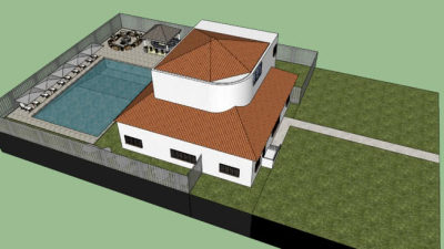 新中式别墅围栏庭院泳池SU模型下载_sketchup草图大师SKP模型