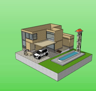现代别墅跳水泳池SU模型下载_sketchup草图大师SKP模型