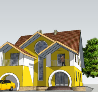 现代烟囱独栋别墅SU模型下载_sketchup草图大师SKP模型