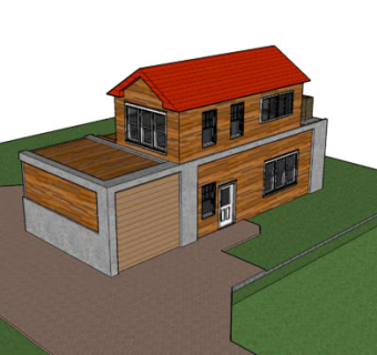 木屋别墅附带车库SU模型下载_sketchup草图大师SKP模型