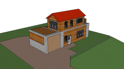 木屋别墅附带车库SU模型下载_sketchup草图大师SKP模型