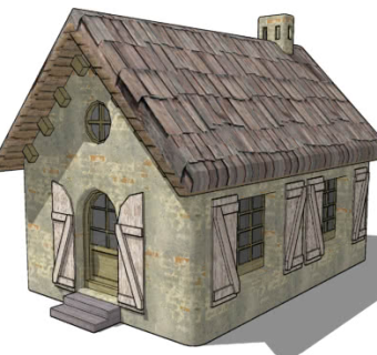 斜坡屋顶老式小茅屋SU模型下载_sketchup草图大师SKP模型