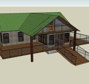 挪威木制走廊小屋SU模型下载_sketchup草图大师SKP模型