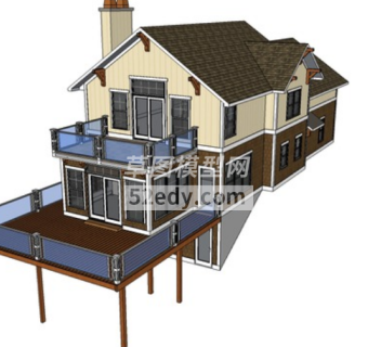 湖边甲板别墅SU模型下载_sketchup草图大师SKP模型