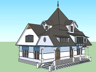 瑞士哥特式维多利亚别墅SU模型下载_sketchup草图大师SKP模型