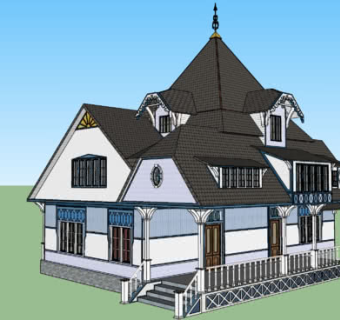 瑞士哥特式维多利亚别墅SU模型下载_sketchup草图大师SKP模型
