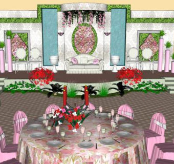 婚宴餐厅圆形餐桌SU模型下载_sketchup草图大师SKP模型