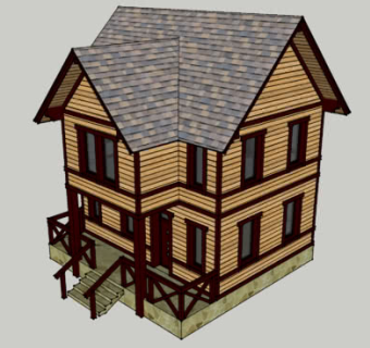 欧式乡村两层半木制小屋SU模型下载_sketchup草图大师SKP模型