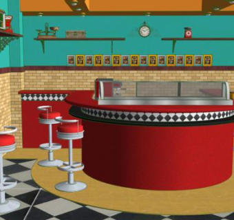 现代室内建筑餐饮店SU模型下载_sketchup草图大师SKP模型