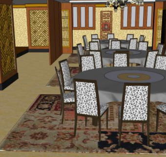 中式风格饭店餐饮店SU模型下载_sketchup草图大师SKP模型