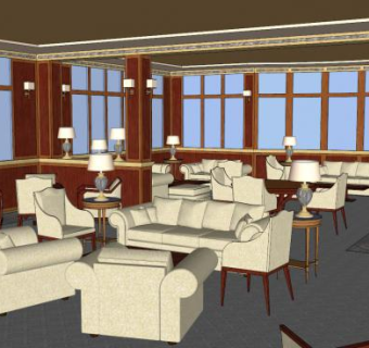 现代餐饮酒店室内装修SU模型下载_sketchup草图大师SKP模型
