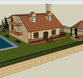 郊区平房凉亭泳池独栋SU模型下载_sketchup草图大师SKP模型