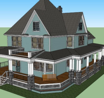 都铎式乡村别墅走廊秋千SU模型下载_sketchup草图大师SKP模型
