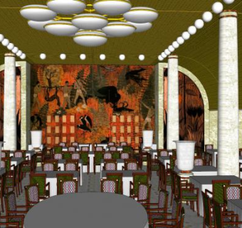 非洲房间船餐厅SU模型下载_sketchup草图大师SKP模型