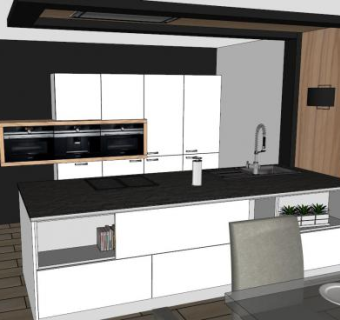 现代明亮白色厨房SU模型下载_sketchup草图大师SKP模型