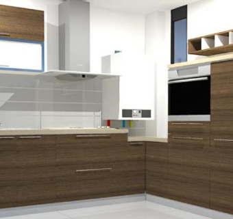 黑胡桃木钻石白厨房SU模型下载_sketchup草图大师SKP模型