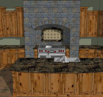 大厨房橡木橱柜SU模型下载_sketchup草图大师SKP模型