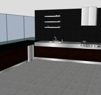 现代简易厨房橱柜SU模型下载_sketchup草图大师SKP模型