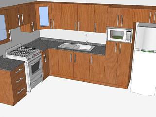 现代木质橱柜厨房SU模型下载_sketchup草图大师SKP模型