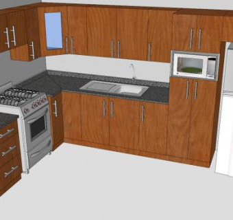 现代木质橱柜厨房SU模型下载_sketchup草图大师SKP模型