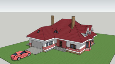 乡间风格车库住宅SU模型下载_sketchup草图大师SKP模型