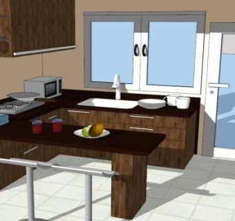 现代厨房小型橱柜SU模型下载_sketchup草图大师SKP模型