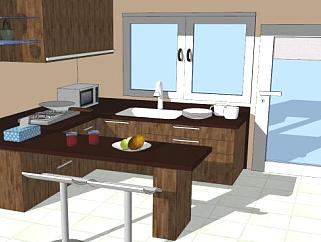 现代厨房小型橱柜SU模型下载_sketchup草图大师SKP模型